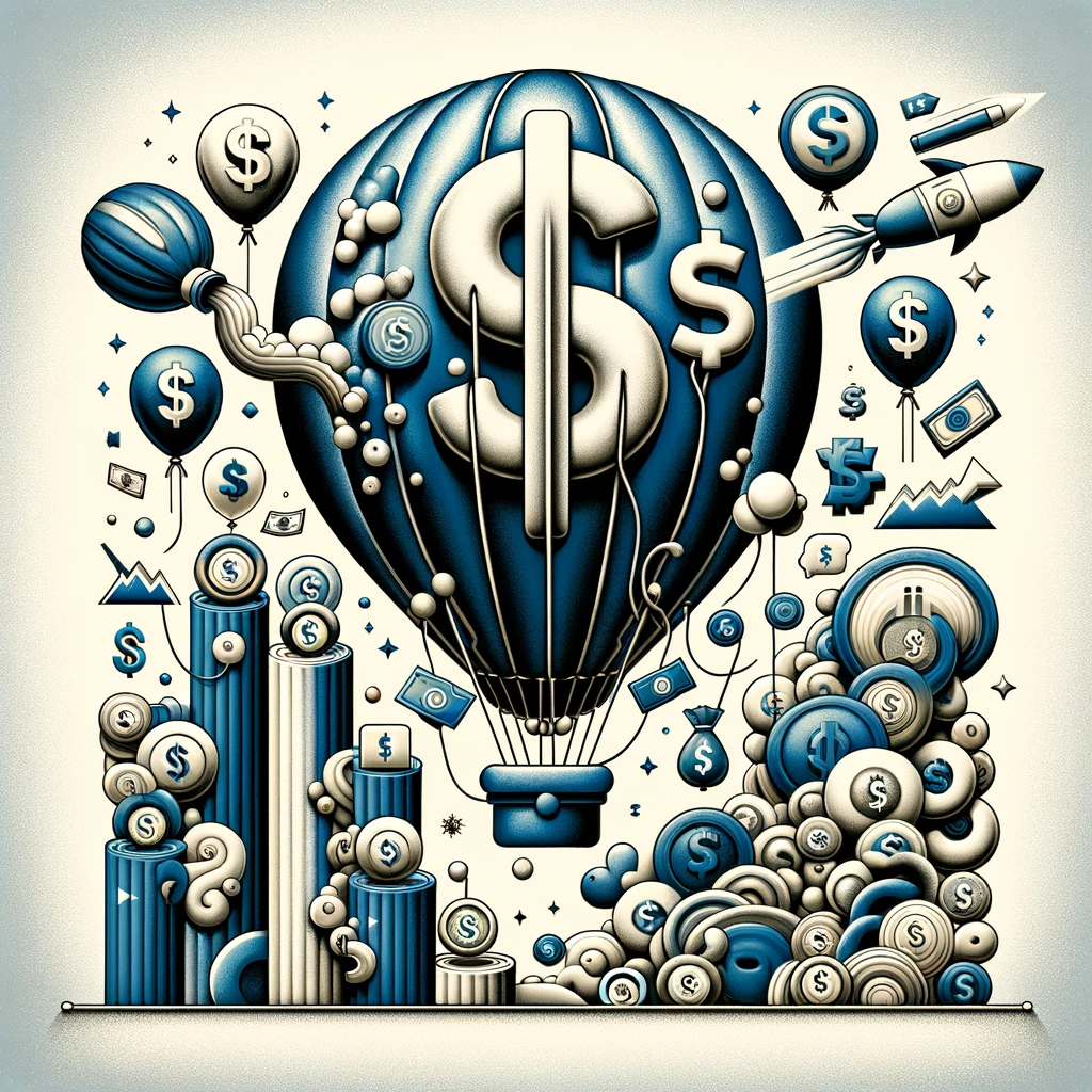 DALL·E 2024-02-11 10.26.35 - Create an image that illustrates the concept of inflation or the rapid increase of the US money supply. The image should depict a visual metaphor for 